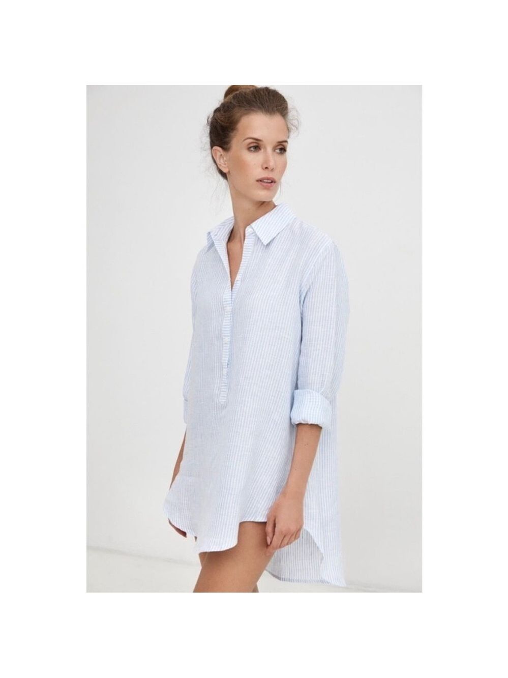 NWT Harshman Collette Shirt Pink Stripe 100% Linen Size Small - Picture 9 of 9